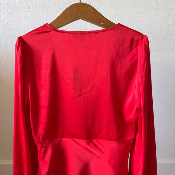 Lulus Head Held High Red Satin Long Sleeve Blouse Top | Size Small NWT - Picture 8 of 16